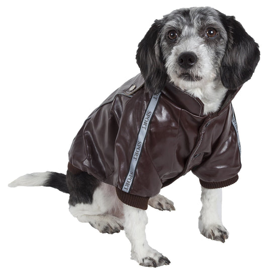 Pet Life ® 'Wuff-Rider' Fashion Suede Stitched Dog Jacket - Main Feature View | Majestic Pet Kingdom