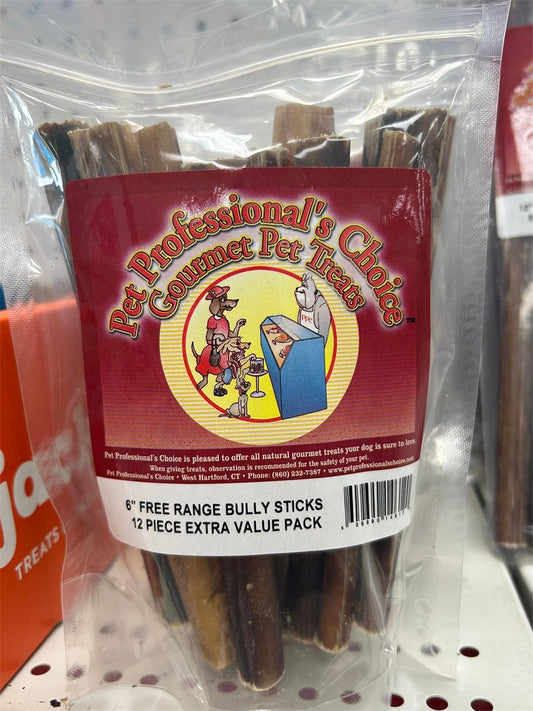 Dog Bully Sticks Free Range Natural Beef Chews 6-Inch 12-Pack - Main Feature View | Majestic Pet Kingdom