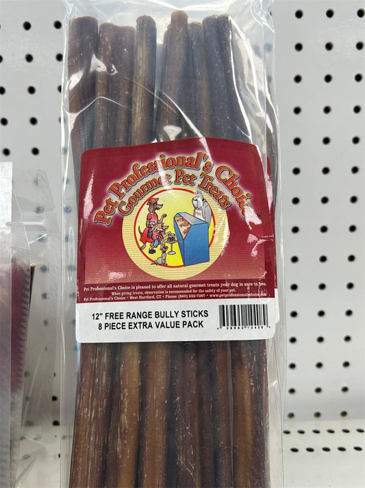 Dog Bully Sticks Free Range Beef Chews 12-Inch 8-Pack Pouch - Main Feature View | Majestic Pet Kingdom