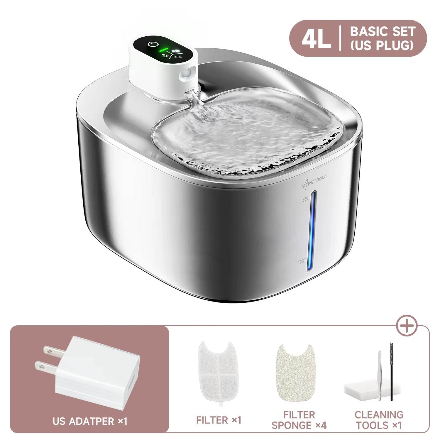 4L Wireless Cat Water Fountain - Auto Sensor Pet Drinking Fountain with Battery | Stainless Steel Cordless Water Dispenser for Dogs & Cats - Majestic Pet Kingdom