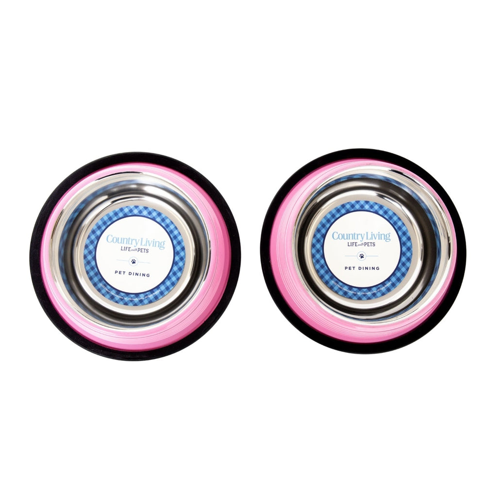 Ribbed Non-Slip Pet Bowls in Carnation Pink (Set of 2) - Majestic Pet Kingdom