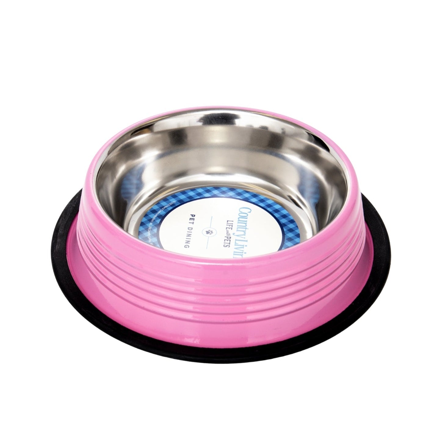 Dog Bowls Set of 2 Carnation Pink Ribbed Non-Slip Pet Dish - Detail Angle 3 | Majestic Pet Kingdom