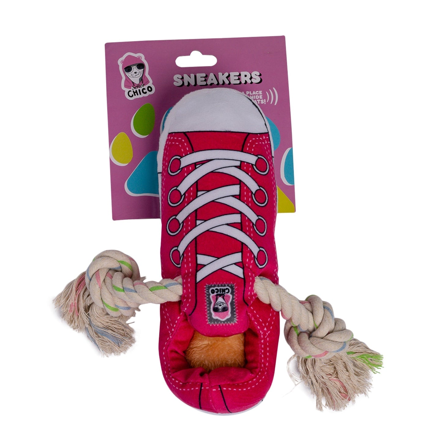 Dog Plush Toy Squeaky Sneaker Treat Pocket Durable Pink Pet - Detail Angle 3 | Majestic Pet Kingdom