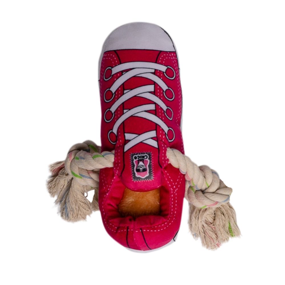 Dog Plush Toy Squeaky Sneaker Treat Pocket Durable Pink Pet - Main Feature View | Majestic Pet Kingdom