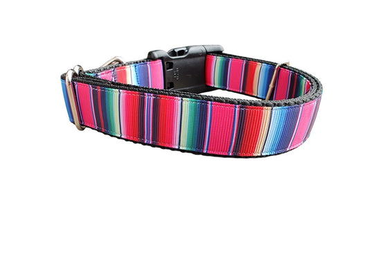 Dog Collar Pink Sarape Mexican Blanket Striped Pattern Nylon