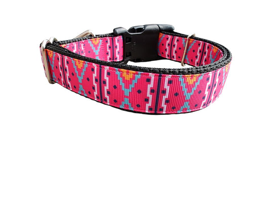 Dog Collar Pink Tribal Aztec Geometric Boho Patterned Nylon Band
