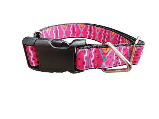Dog Collar Pink Tribal Aztec Geometric Boho Patterned Nylon Band