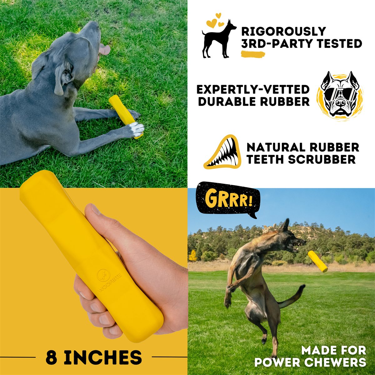 Dog Chew Toy Power Stick Durable Teething Rubber Fetch Bone - Detail Angle 5 | Majestic Pet Kingdom