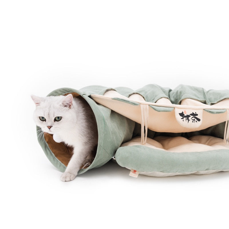 Collapsible Removable Cat Tunnel Tube With Cat Bed Set - Majestic Pet Kingdom
