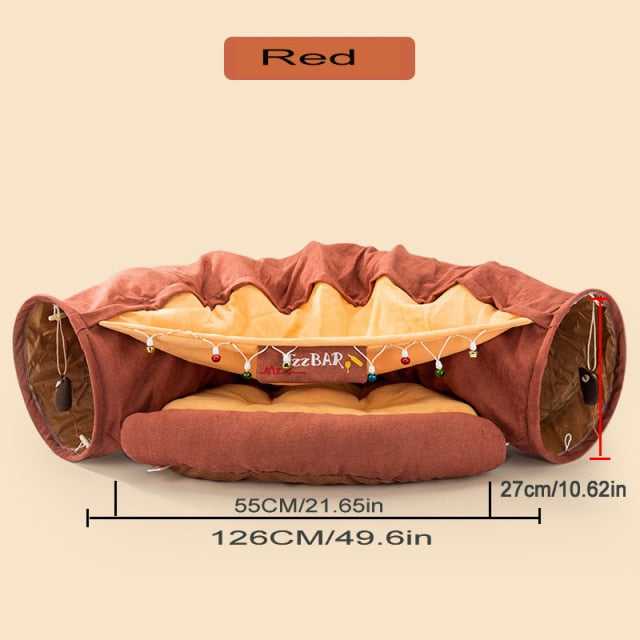 Collapsible Removable Cat Tunnel Tube With Cat Bed Set - Majestic Pet Kingdom