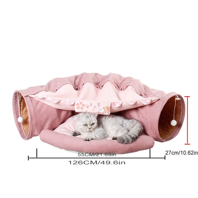 Collapsible Removable Cat Tunnel Tube With Cat Bed Set - Majestic Pet Kingdom
