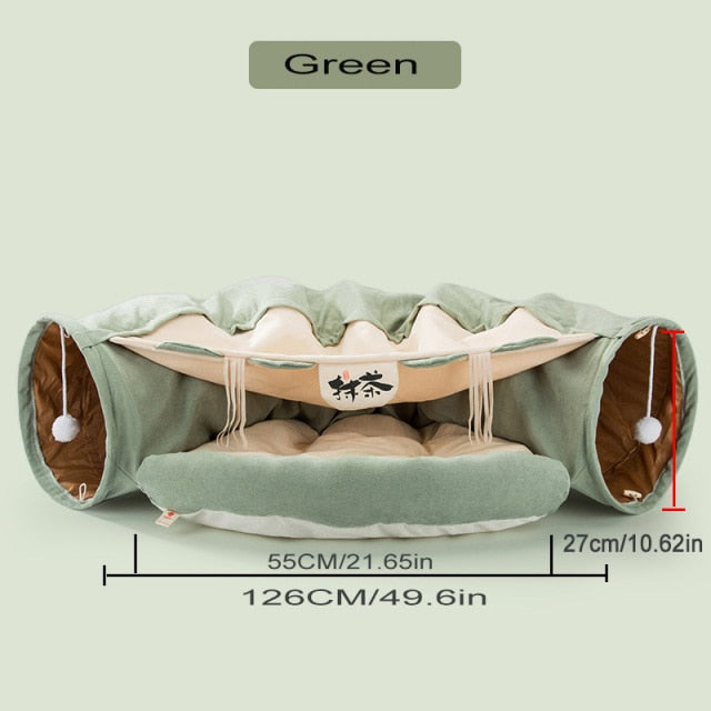Collapsible Removable Cat Tunnel Tube With Cat Bed Set - Majestic Pet Kingdom