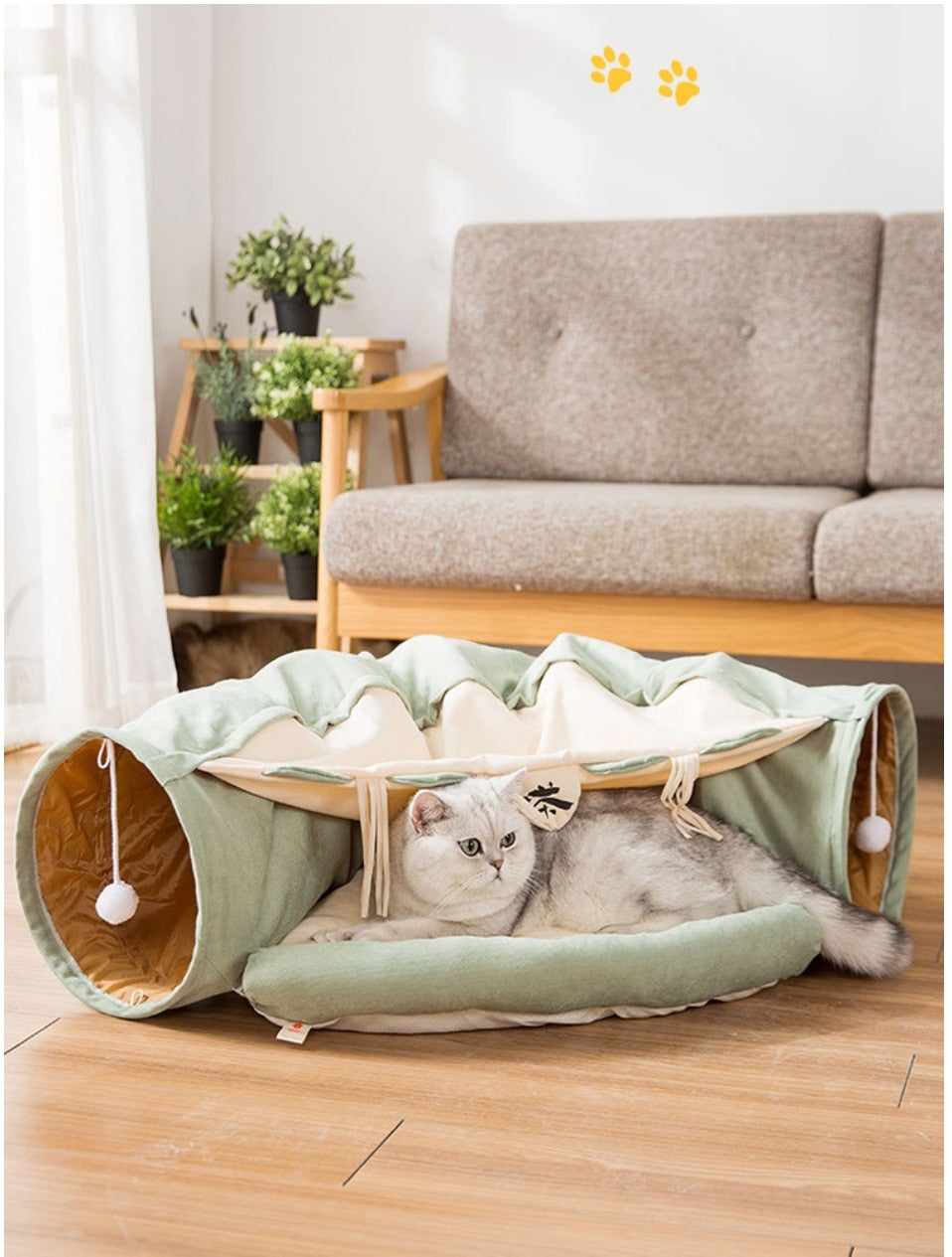 Collapsible Removable Cat Tunnel Tube With Cat Bed Set - Majestic Pet Kingdom