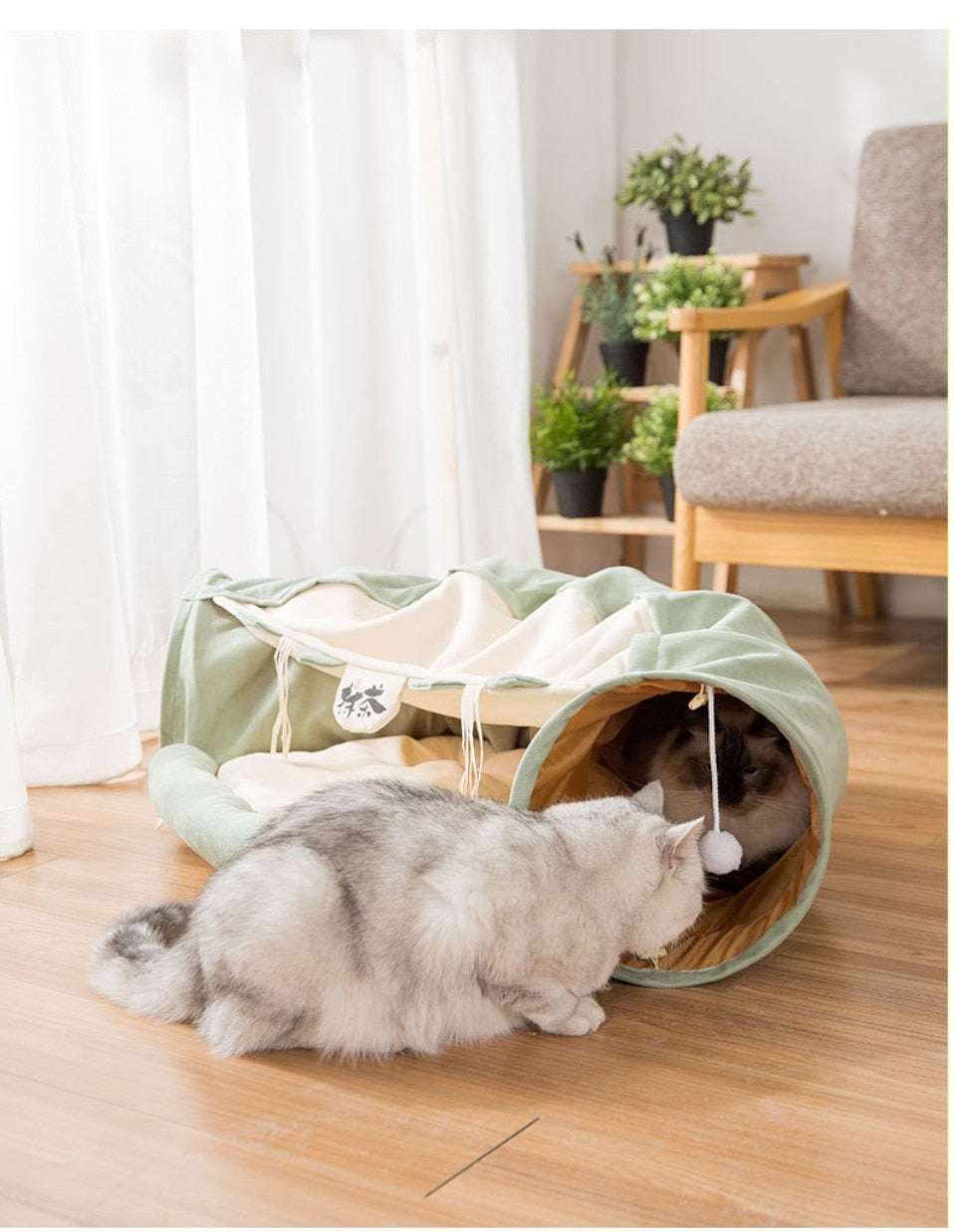 Collapsible Removable Cat Tunnel Tube With Cat Bed Set - Majestic Pet Kingdom