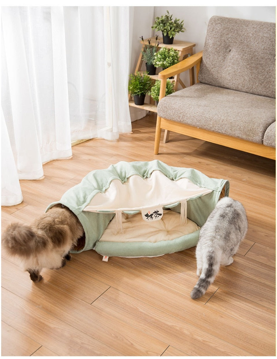 Collapsible Removable Cat Tunnel Tube With Cat Bed Set - Majestic Pet Kingdom