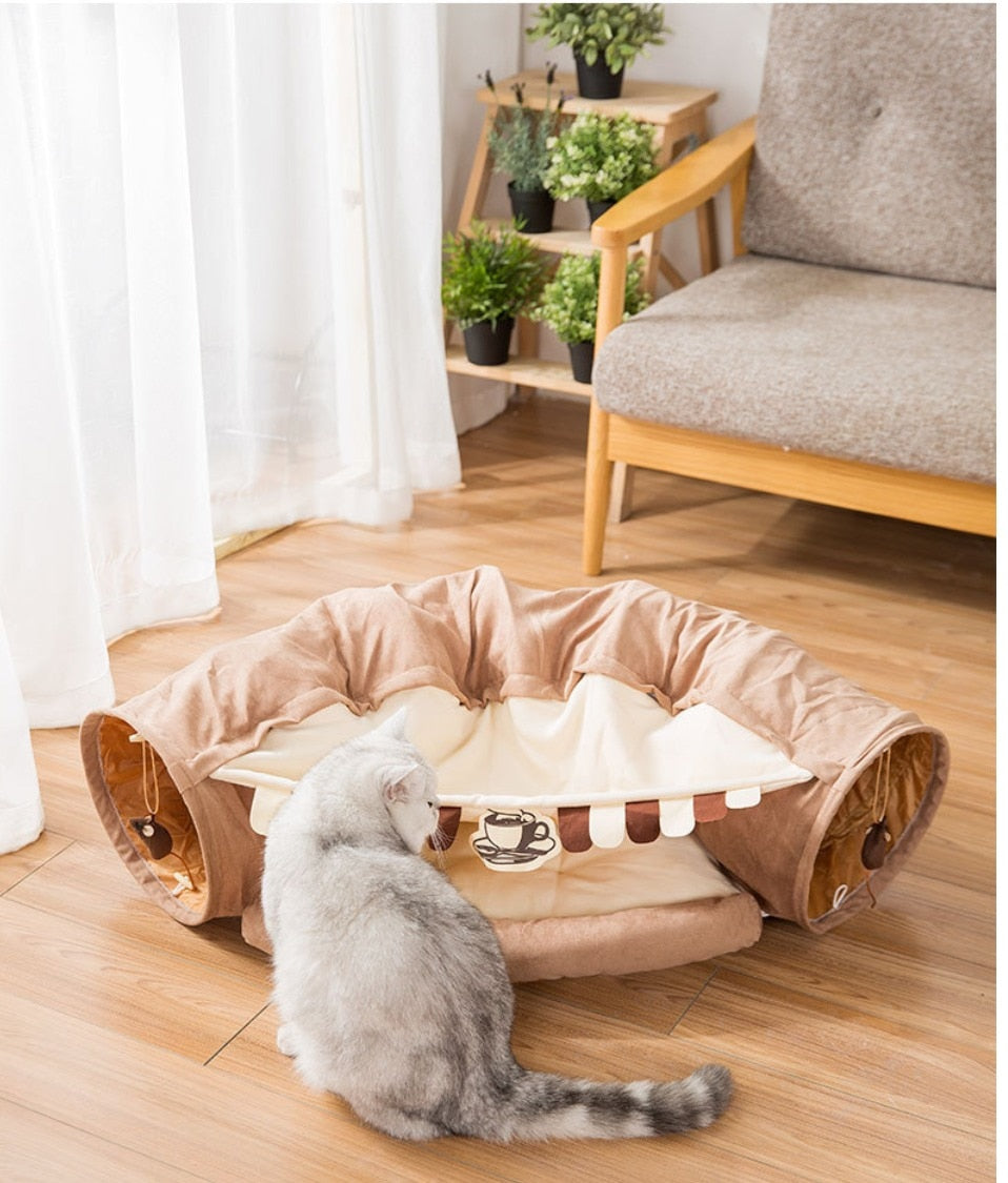 Collapsible Removable Cat Tunnel Tube With Cat Bed Set - Majestic Pet Kingdom