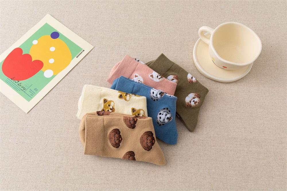 New Cute Cartoon Dog Middle Tube Socks Creative Female Socks Warm Socks Teddy Pomeranian Cotton Socks Stylish Unisex Short Ankle Socks For Men And Women - Majestic Pet Kingdom