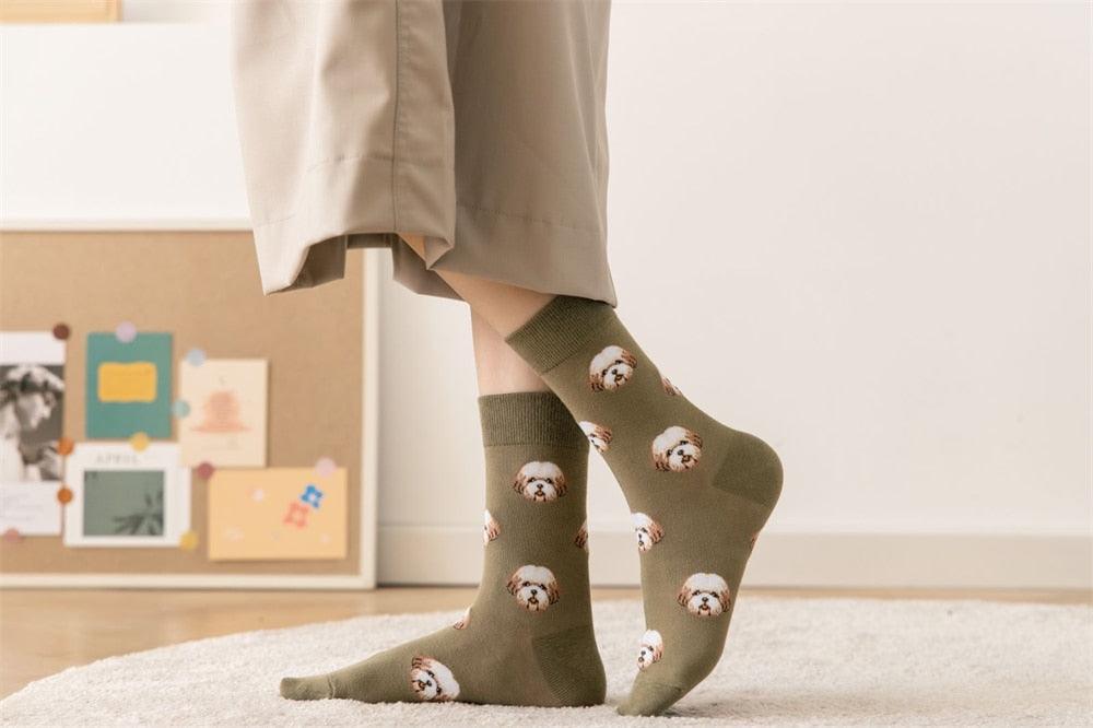 New Cute Cartoon Dog Middle Tube Socks Creative Female Socks Warm Socks Teddy Pomeranian Cotton Socks Stylish Unisex Short Ankle Socks For Men And Women - Majestic Pet Kingdom