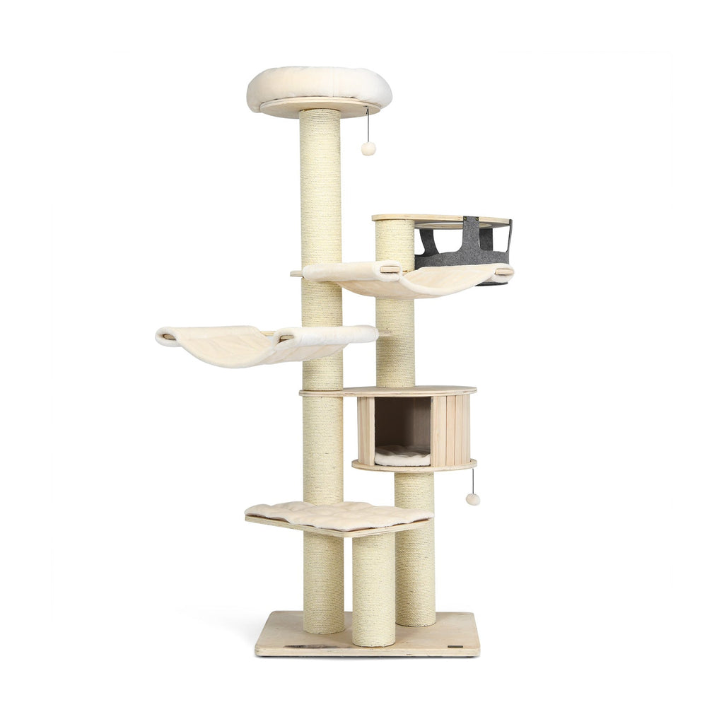 77.5-Inch Cat Tree Condo Multi-Level Kitten Activity Tower with Sisal Posts-Cream White - Majestic Pet Kingdom