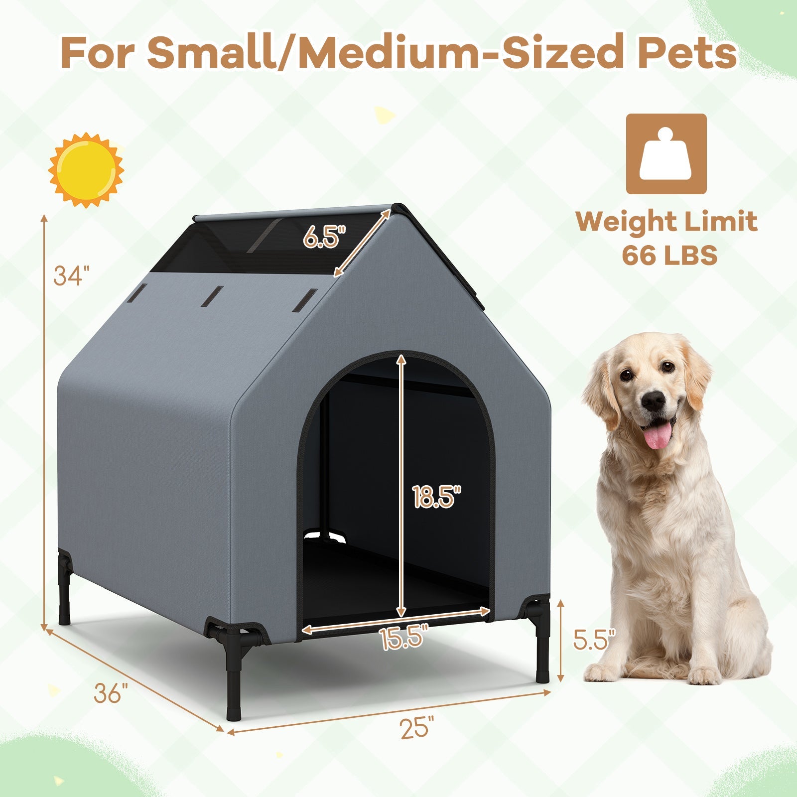 Large/Middle/Small Outdoor Elevated Pet House with Ventilated Windows