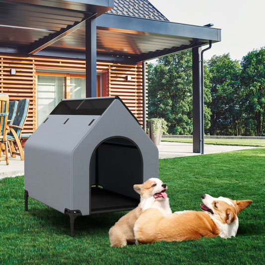 dog-house-outdoor-elevated-wooden-shelter-ventilated-windows-luxury-view-2 | Majestic Pet Kingdom