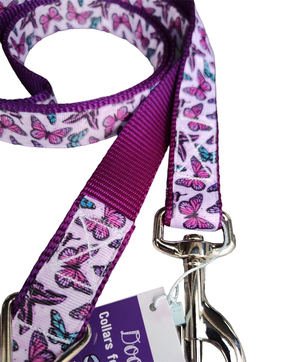 Dog Collar Purple Butterflies Botanical Insect Patterned Nylon - Detail Angle 3 | Majestic Pet Kingdom