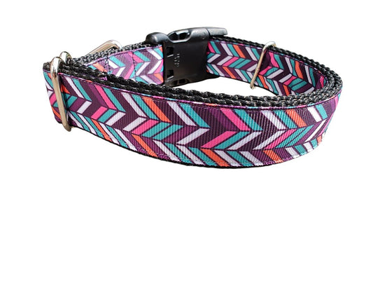 Dog Collar Purple Teal Herringbone Modern Chevron Pattern Nylon