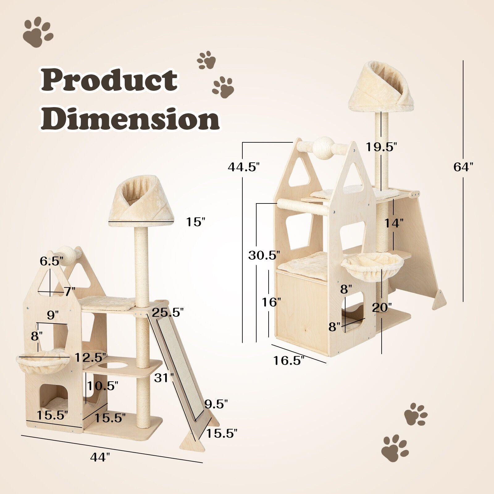 Multi-Level Cat Tree with Sisal Scratching Post-Beige - Majestic Pet Kingdom