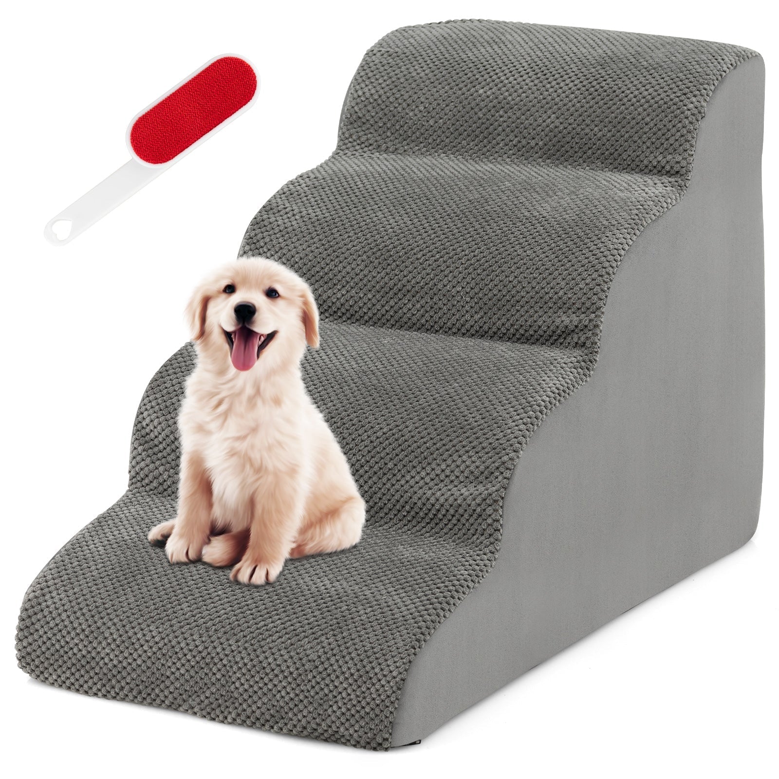 4-Tier Foam Dog Steps with Non-Slip Surface & Washable Cover