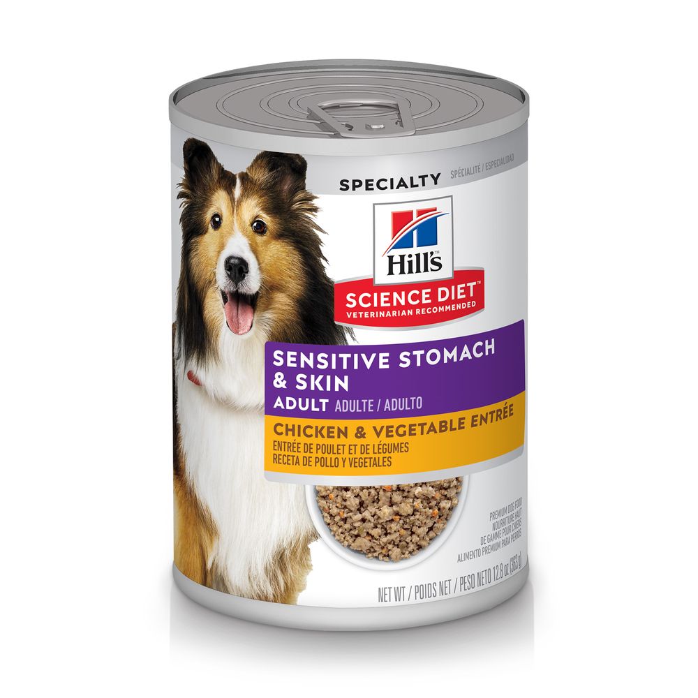 Hill's Science Diet Adult Sensitive Stomach & Skin Chicken & Vegetable Entrée (12.8oz) - Majestic Pet Kingdom