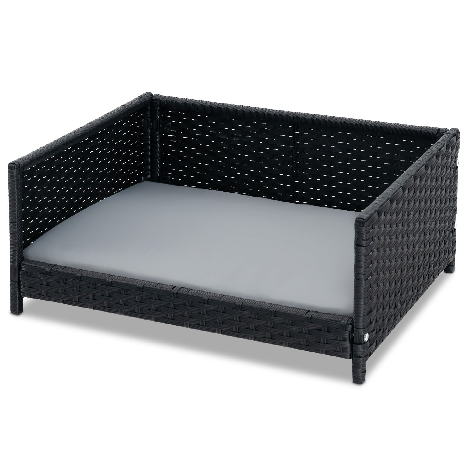 Rattan Dog Bed with Waterproof Soft Cushion for Medium Small Dogs Cats-Gray - Majestic Pet Kingdom