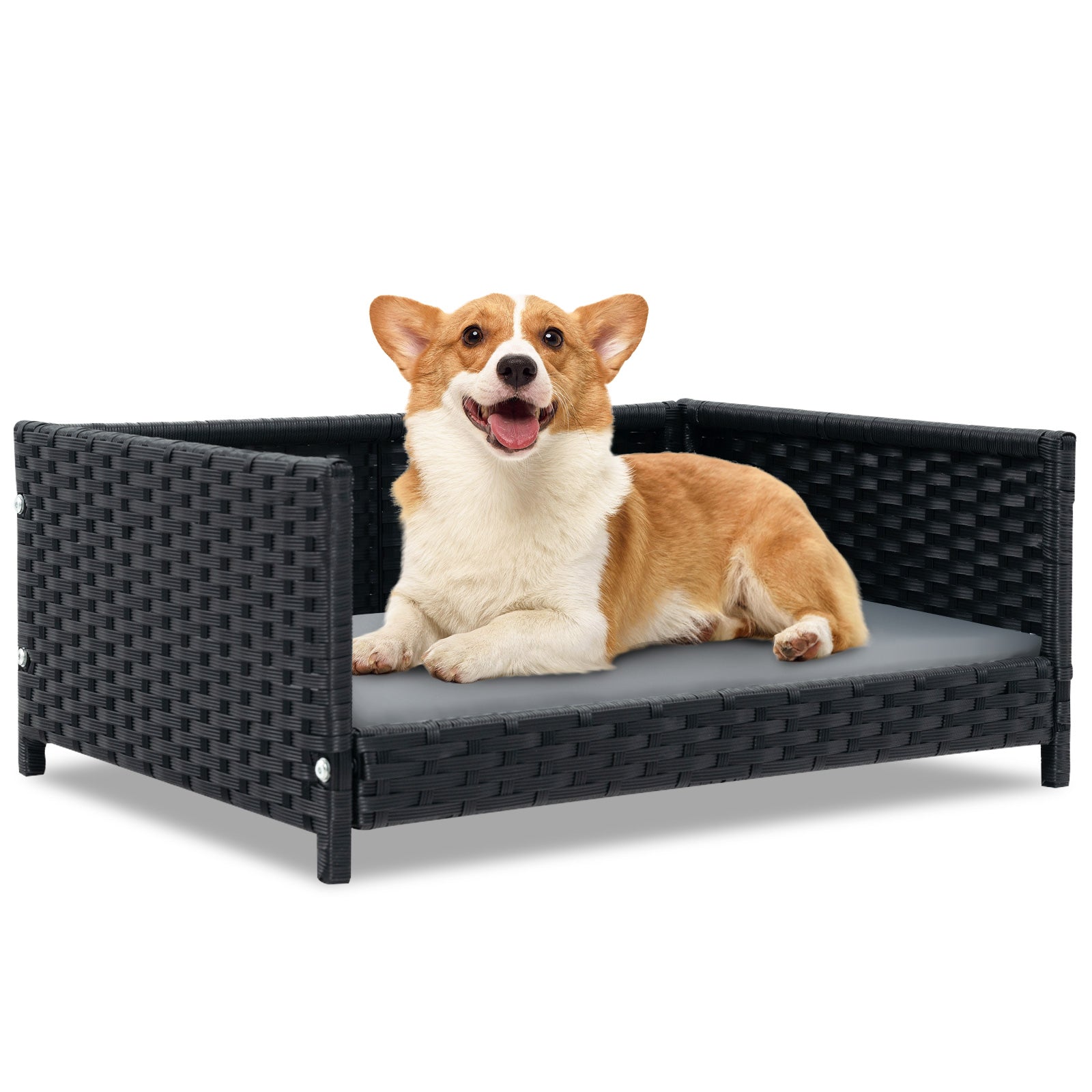 Rattan Dog Bed with Waterproof Soft Cushion for Medium Small Dogs Cats-Gray - Majestic Pet Kingdom