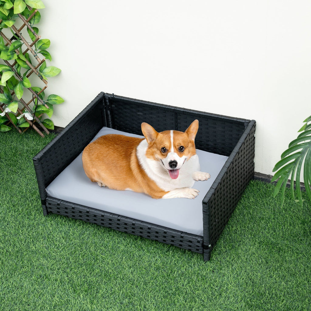 Rattan Dog Bed with Waterproof Soft Cushion for Medium Small Dogs Cats-Gray - Majestic Pet Kingdom