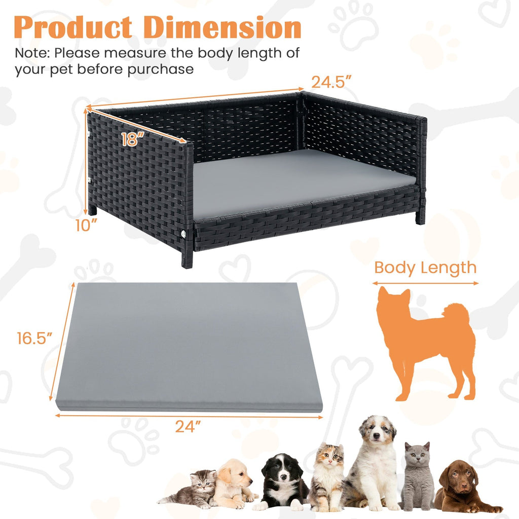 Rattan Dog Bed with Waterproof Soft Cushion for Medium Small Dogs Cats-Gray - Majestic Pet Kingdom