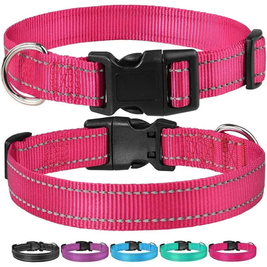 Dog Collar Reflective Adjustable Heavy Duty Nylon Walking Strap