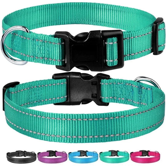 Dog Collar Reflective Adjustable Heavy Duty Nylon Walking Strap