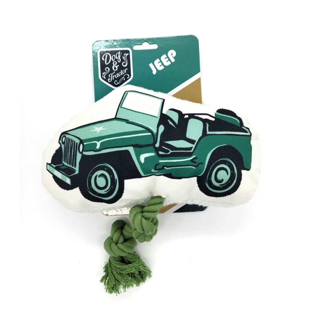 Dog Plush Toy Retro Army Jeep Squeaker Crinkle Paper Play