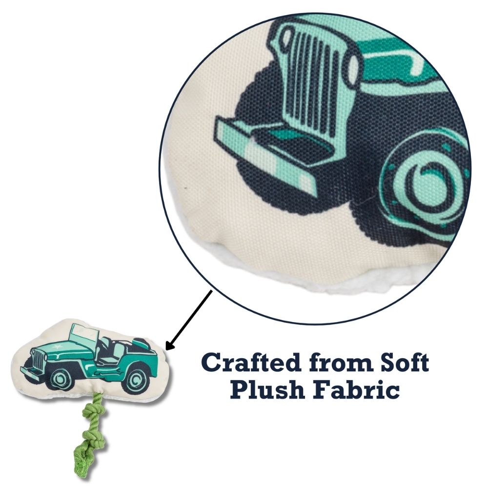 Retro Army Jeep Plush Dog Toy with Squeaker & Crinkle