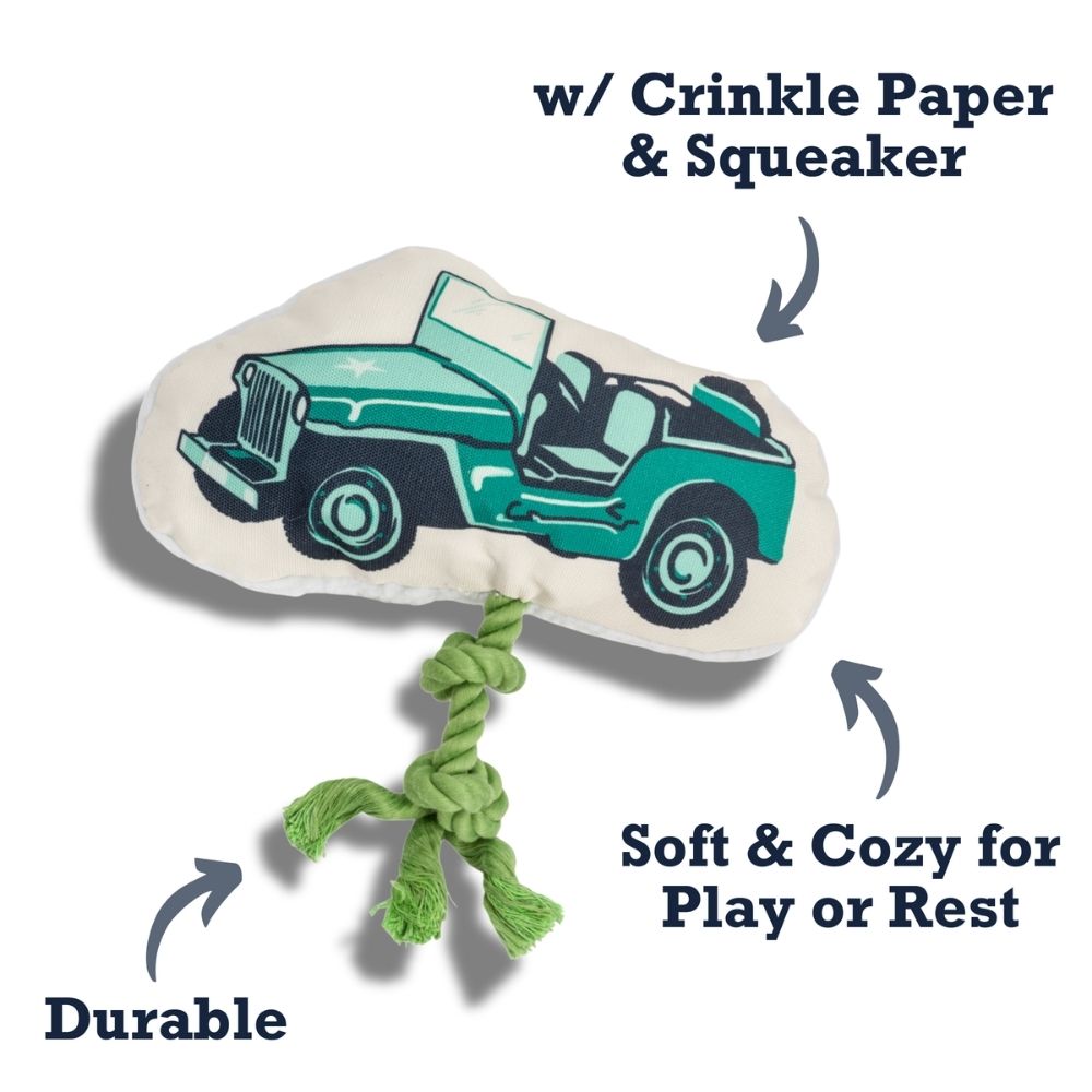 Retro Army Jeep Plush Dog Toy with Squeaker & Crinkle
