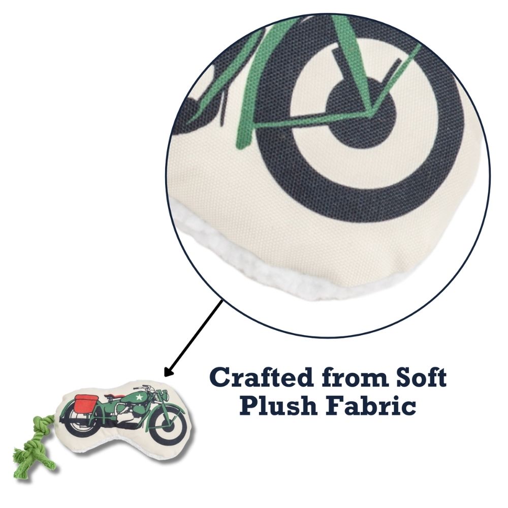 Retro Army Motorcycle Plush Dog Toy with Squeaker Paper