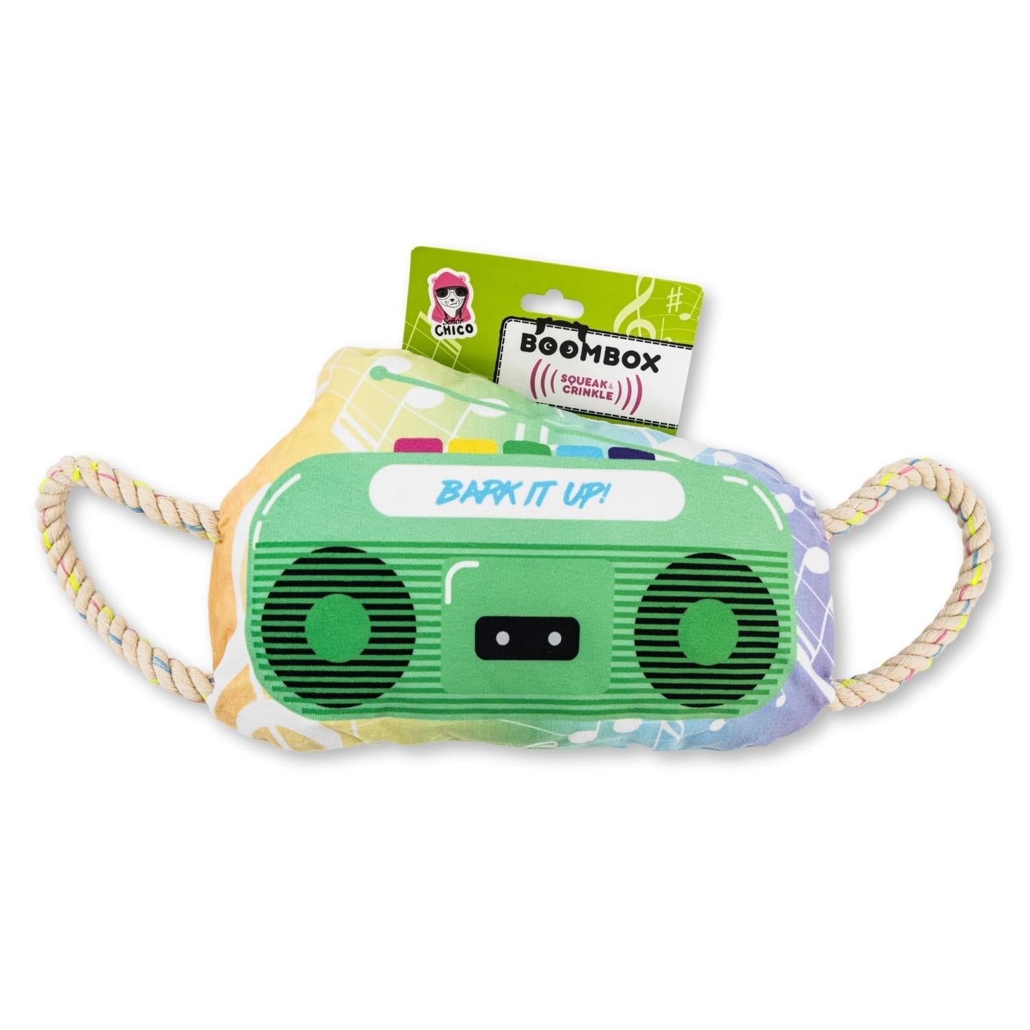 Dog Plush Toy Retro Boombox Squeaker Crinkle Sound Novelty - Detail Angle 2 | Majestic Pet Kingdom