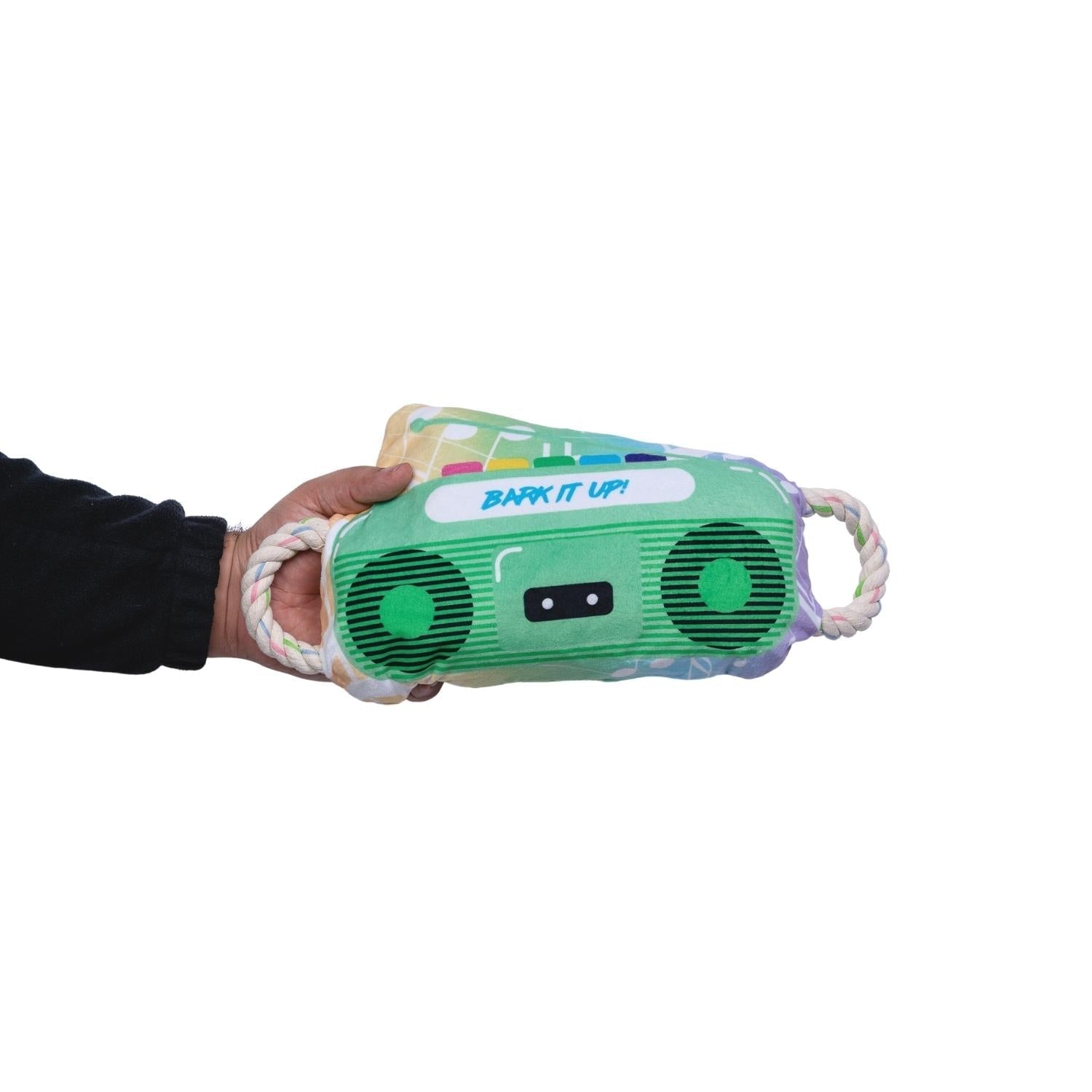Dog Plush Toy Retro Boombox Squeaker Crinkle Sound Novelty - Detail Angle 5 | Majestic Pet Kingdom