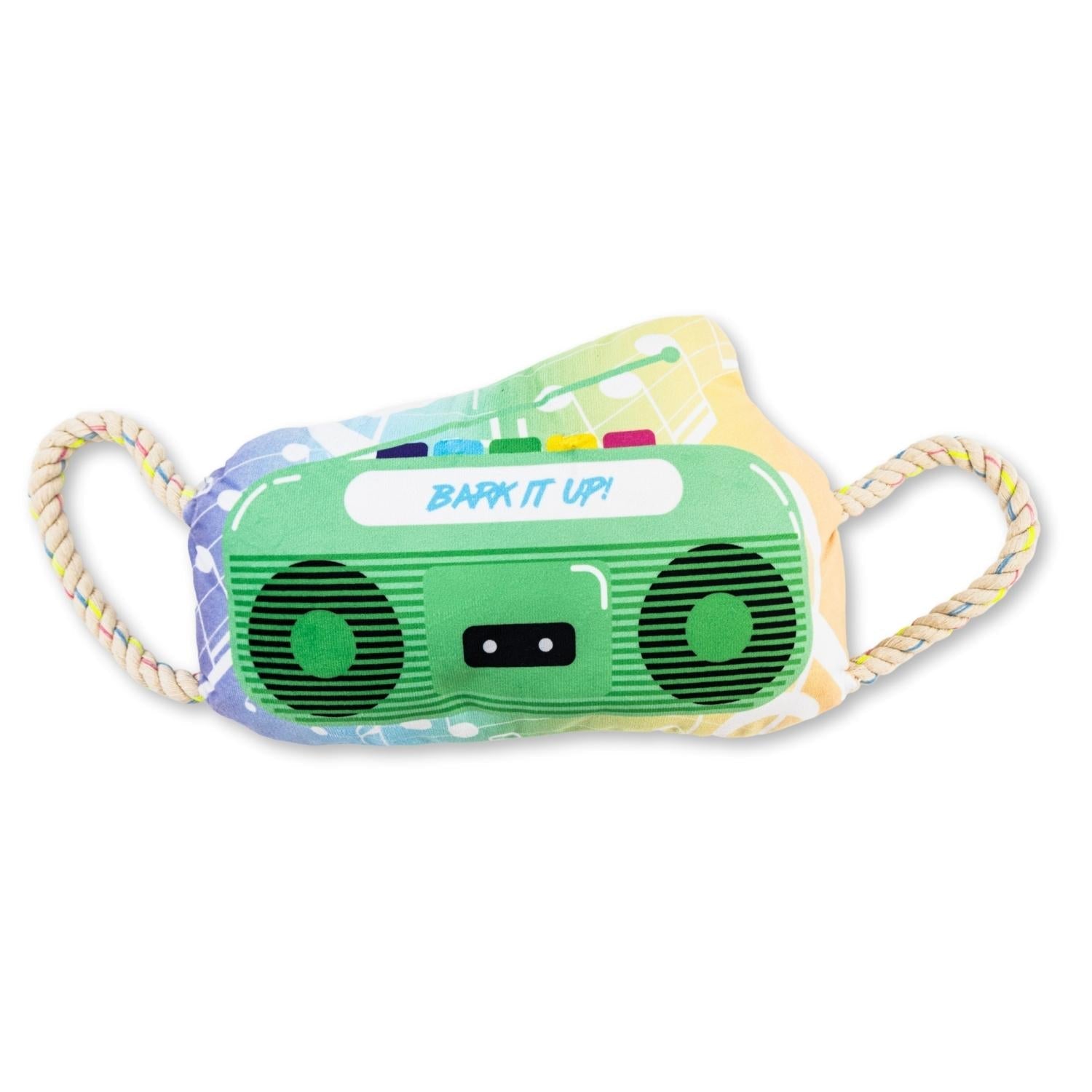 Dog Plush Toy Retro Boombox Squeaker Crinkle Sound Novelty - Main Feature View | Majestic Pet Kingdom