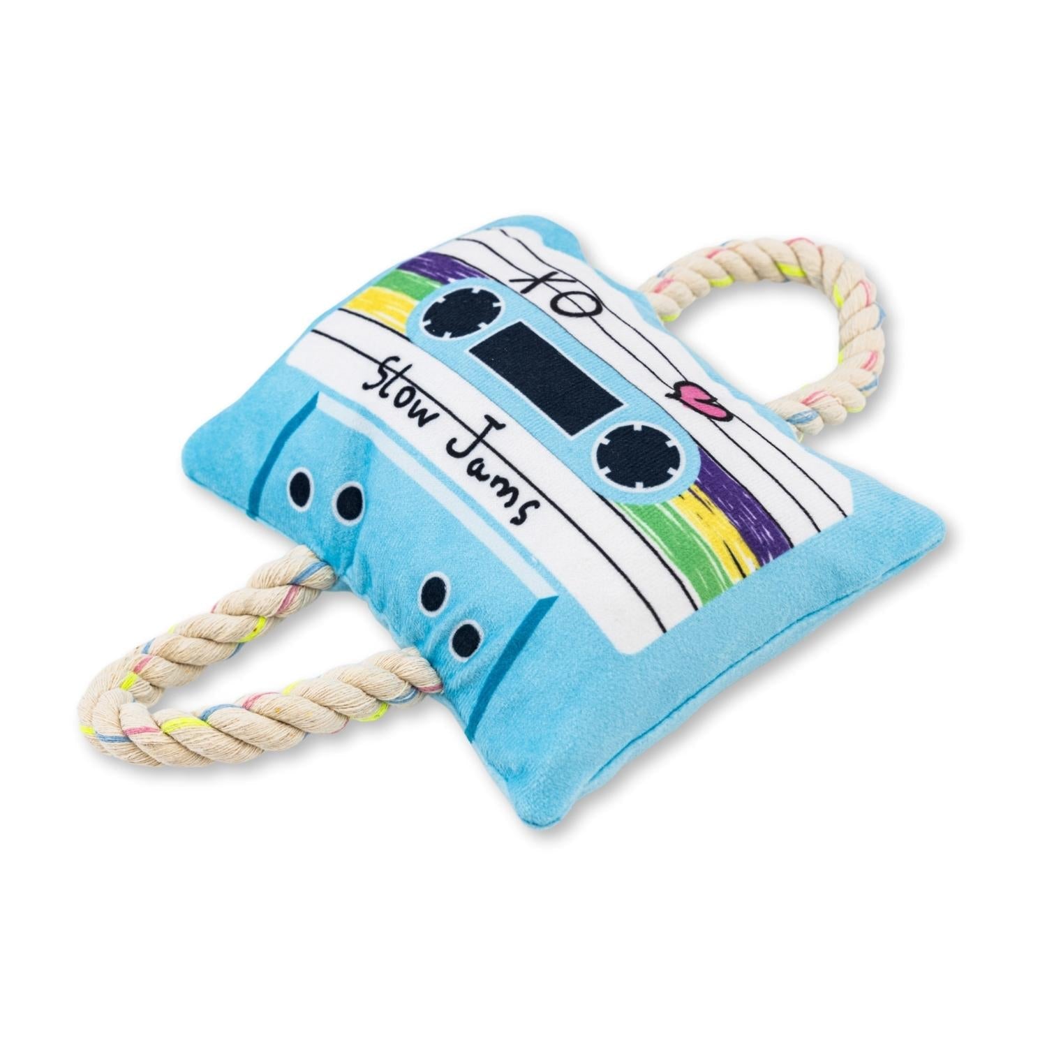 Dog Plush Toy Retro Cassette Tape Squeaker Crinkle Paper - Detail Angle 2 | Majestic Pet Kingdom