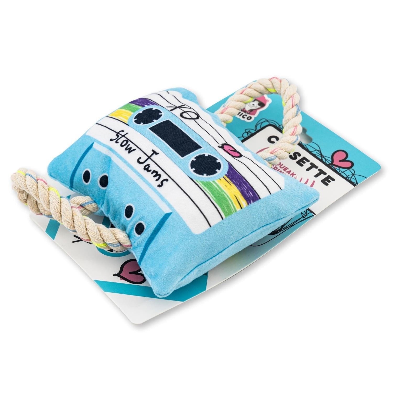 Dog Plush Toy Retro Cassette Tape Squeaker Crinkle Paper - Detail Angle 3 | Majestic Pet Kingdom