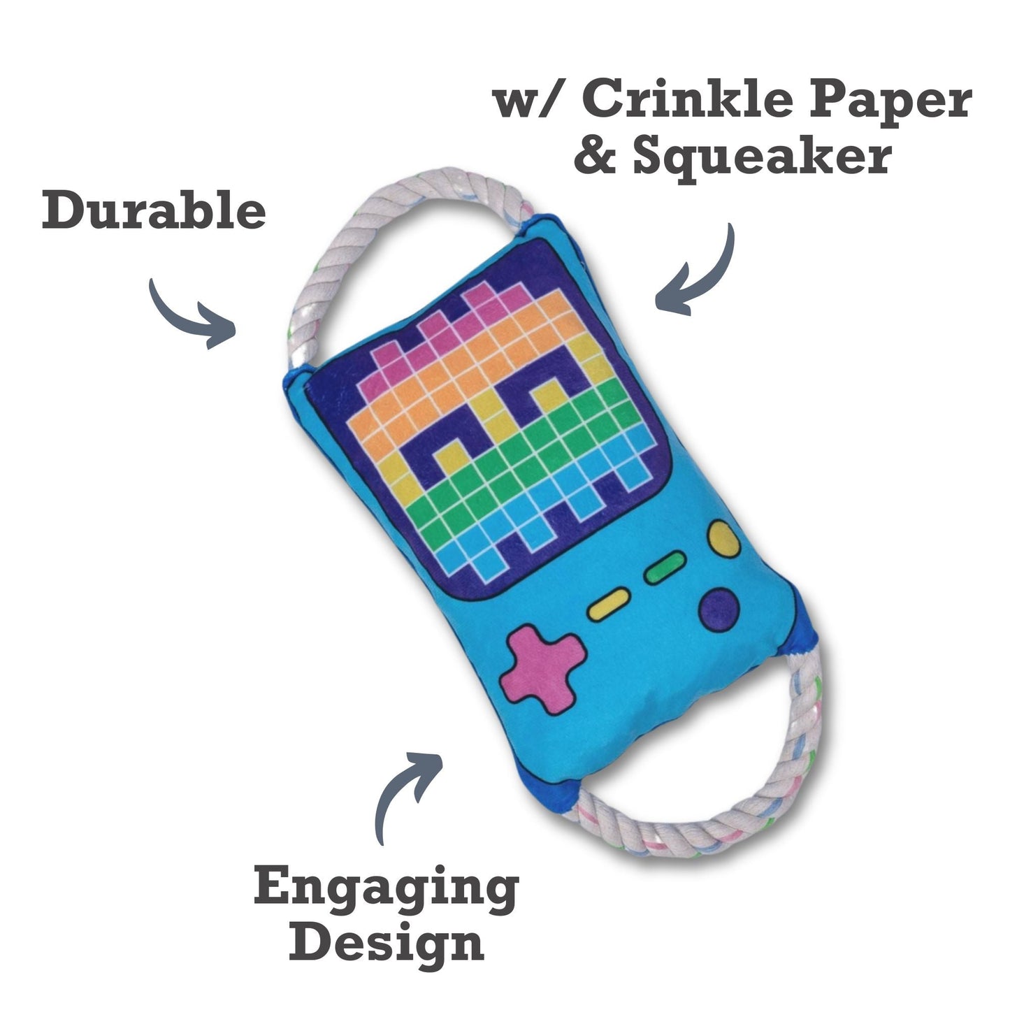 Dog Plush Toy Retro Game Controller Squeaker Crinkle Paper