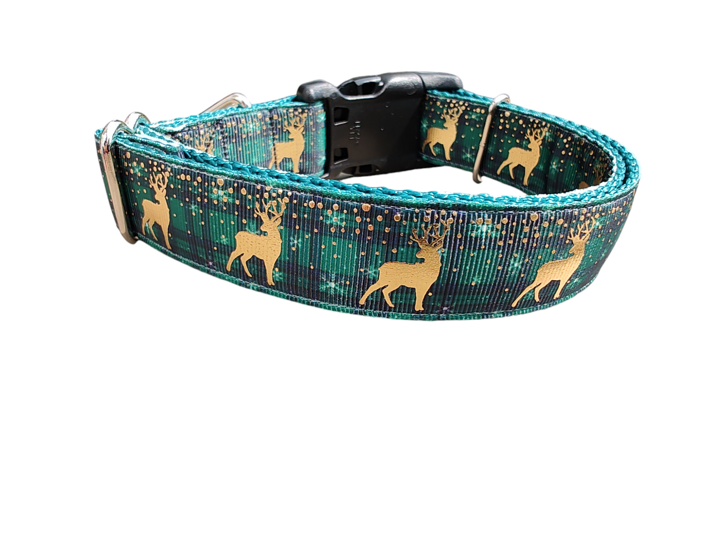 Green Plaid Deer Nylon Dog Collar | Purrfect Pet Kingdom
