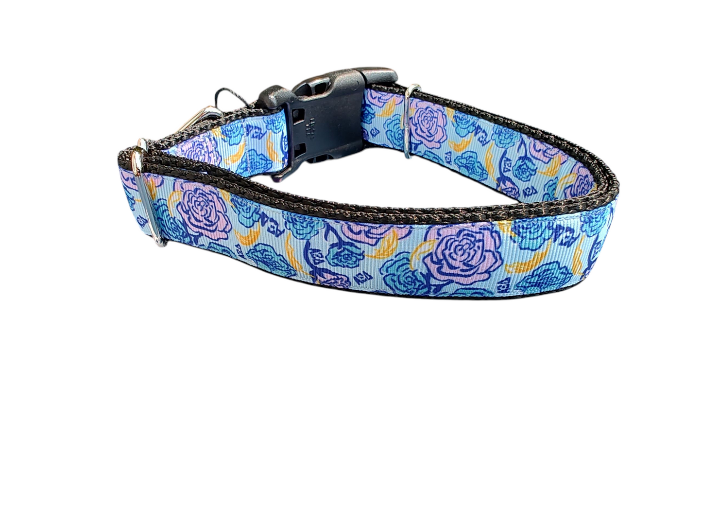 Pink and Blue Roses Nylon Dog Collar | Purrfect Pet Kingdom