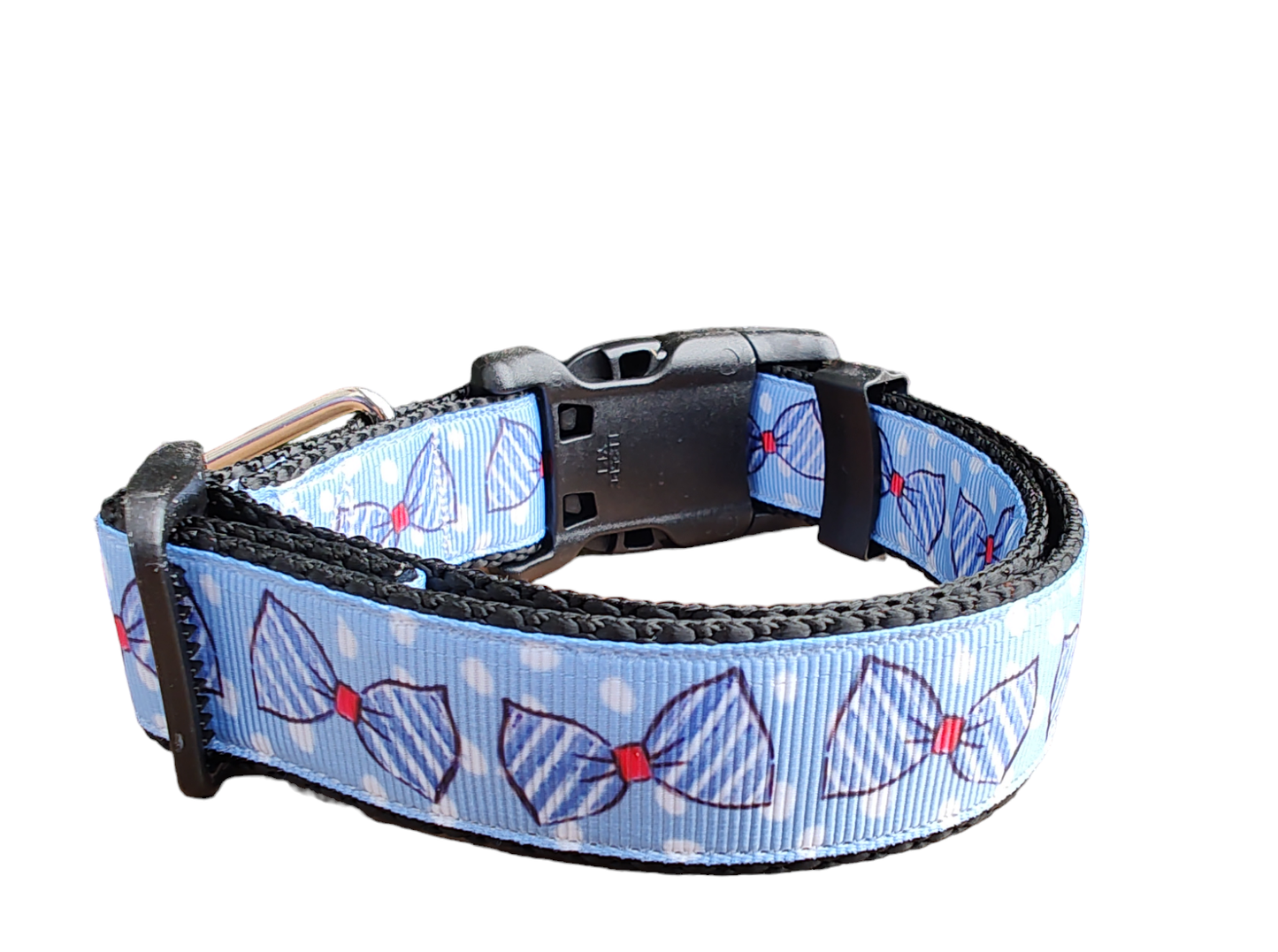 Blue Bow Ties Black Nylon Dog Collar MD, LG, XL, Leash | Purrfect Pet Kingdom