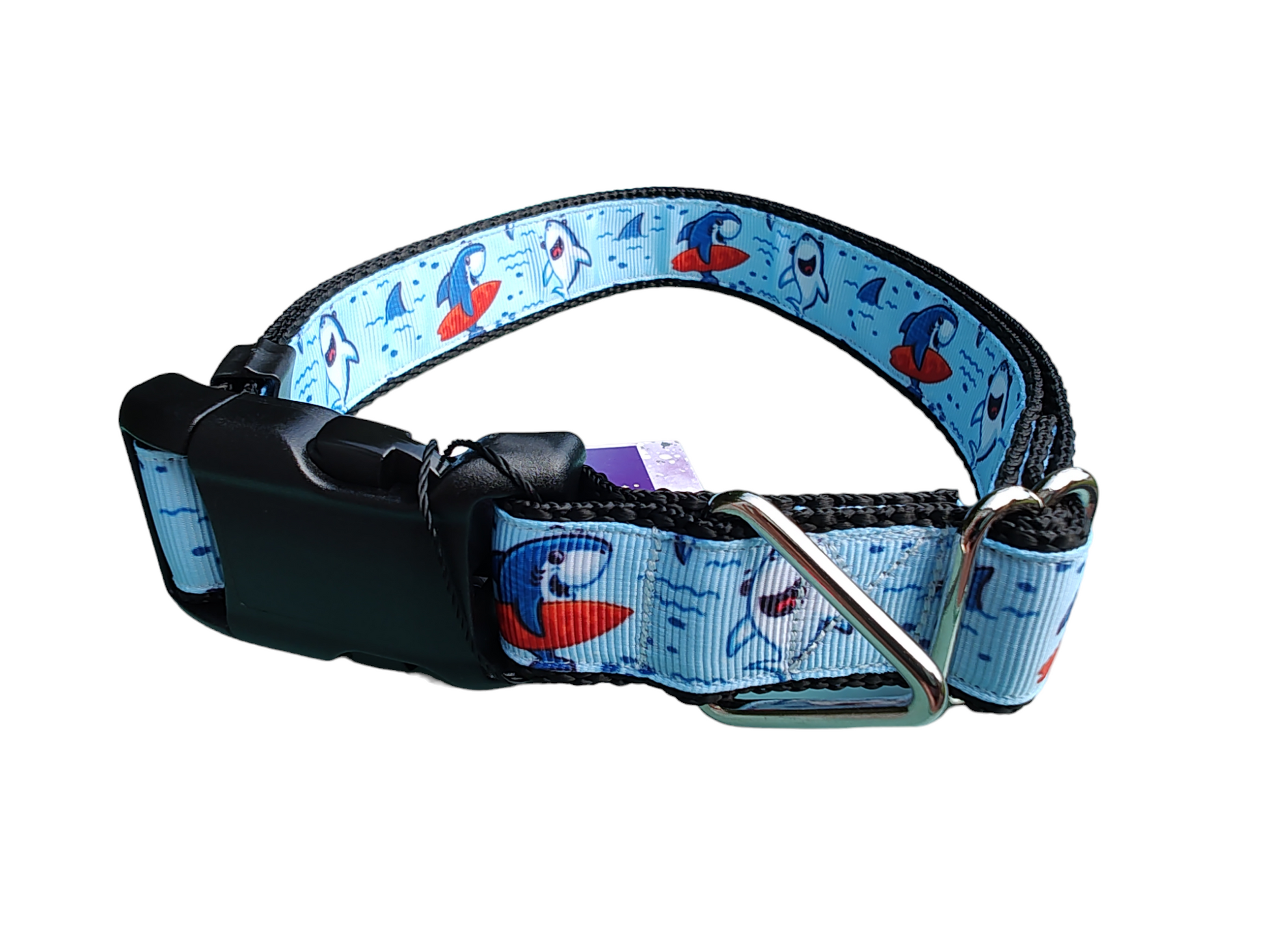 Surfer Sharks Black Nylon Dog Collar MD, LG, XL, Leash | Purrfect Pet Kingdom